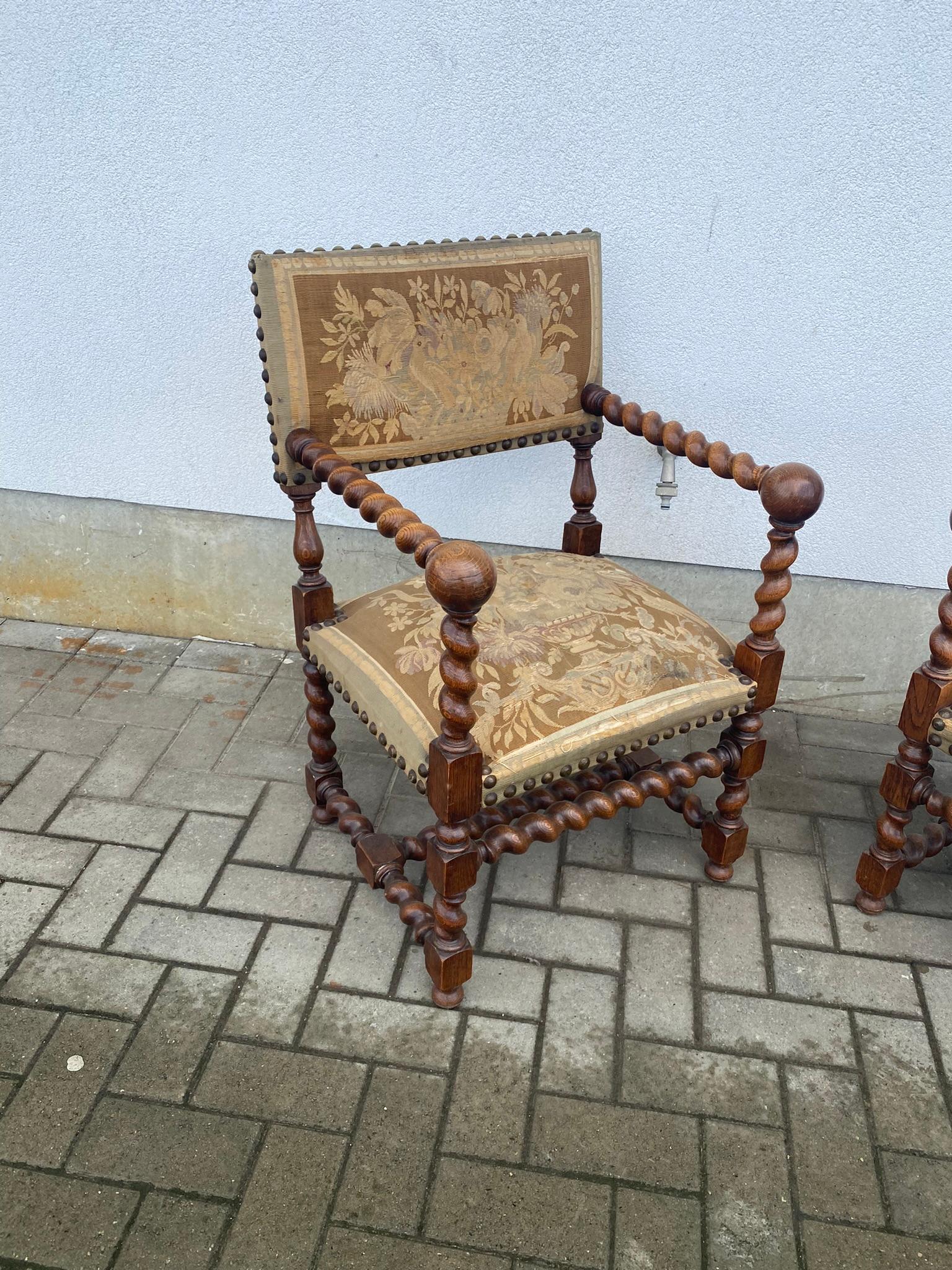 Two Louis XIII Style Armchairs, circa 1900 In Fair Condition For Sale In Saint-Ouen, FR