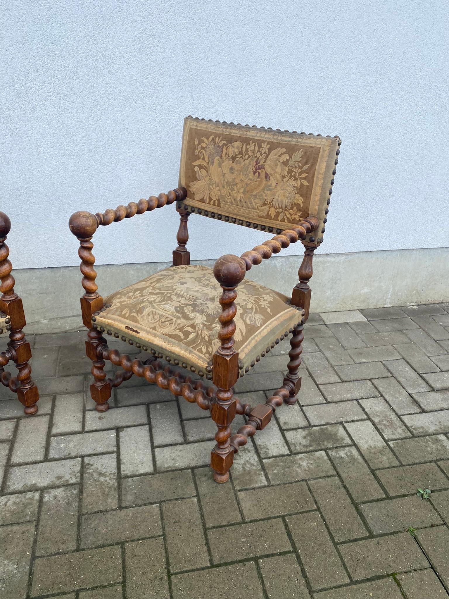 Early 20th Century Two Louis XIII Style Armchairs, circa 1900 For Sale