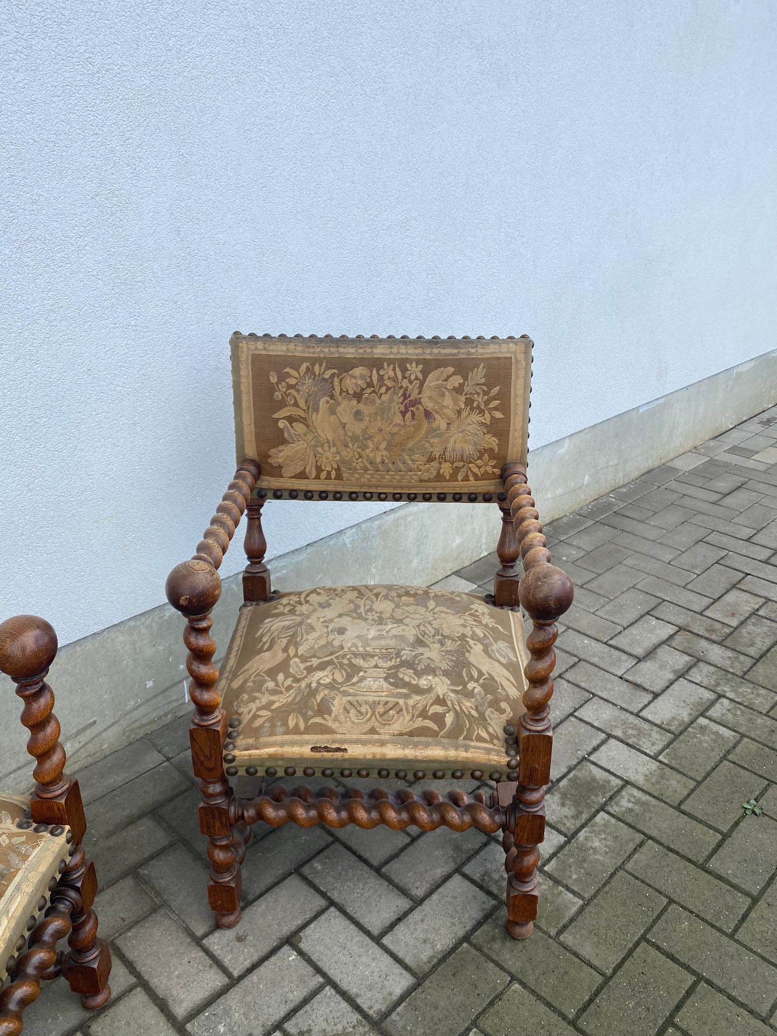 Tapestry Two Louis XIII Style Armchairs, circa 1900 For Sale