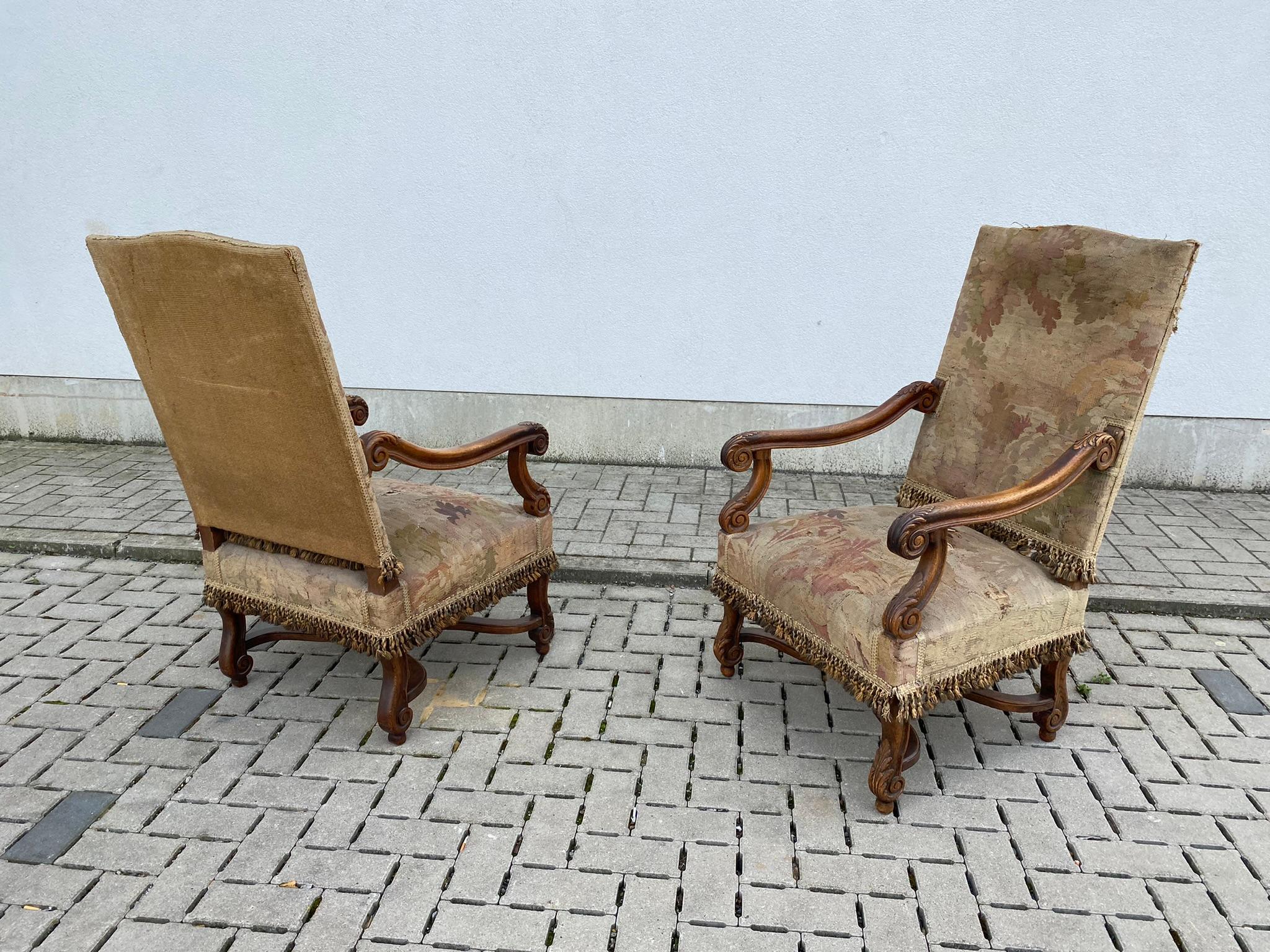 Two Louis XIII Style Armchairs, circa 1900 For Sale 1