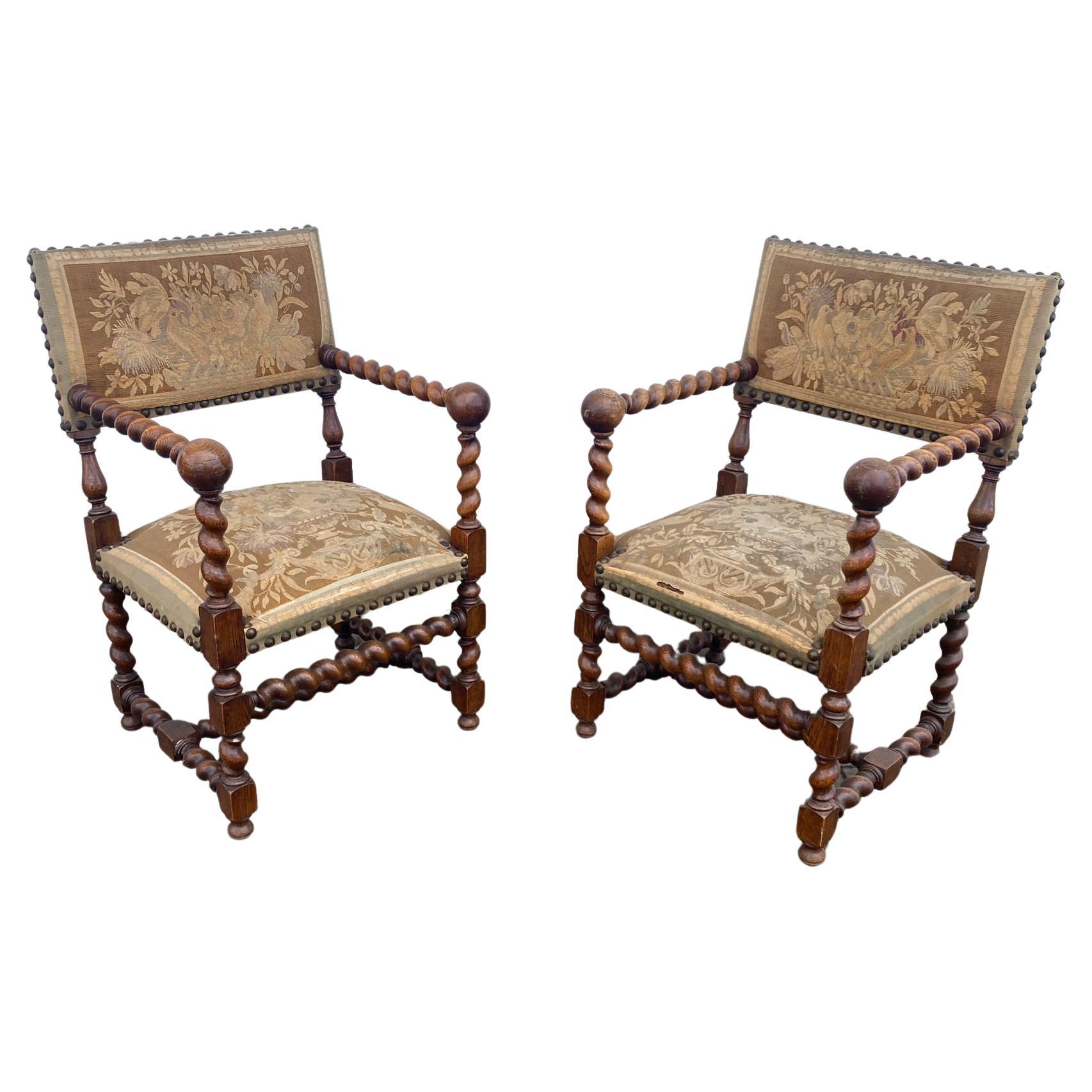 Two Louis XIII Style Armchairs, circa 1900 For Sale