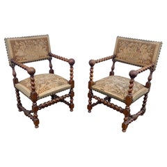 Antique Two Louis XIII Style Armchairs, circa 1900