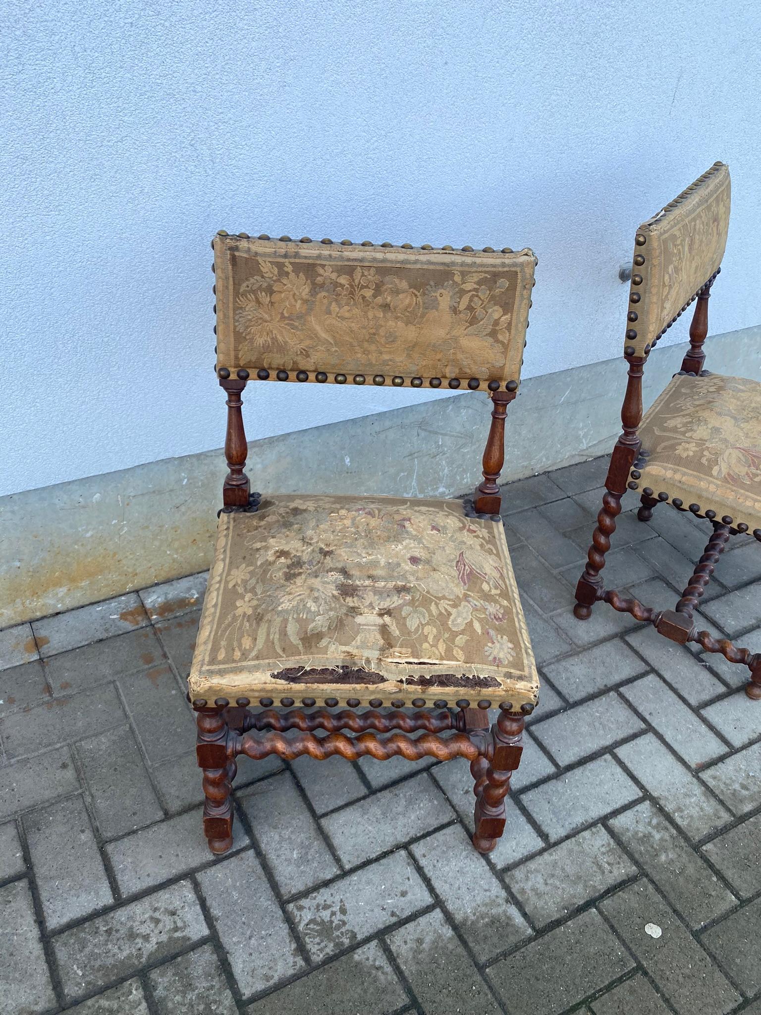 Two Louis XIII Style chairs, circa 1900 In Fair Condition For Sale In Saint-Ouen, FR