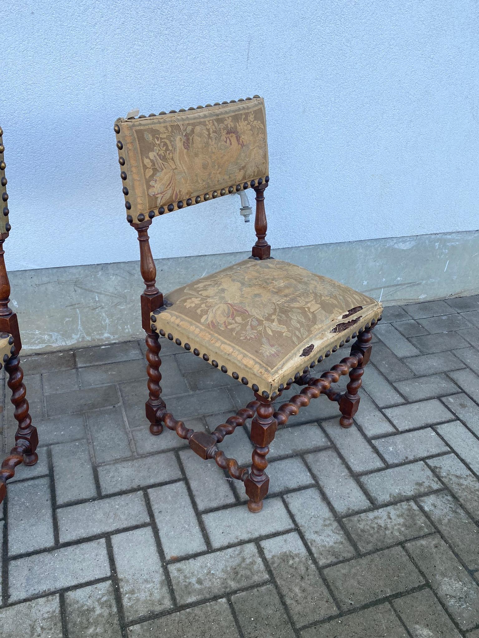 Tapestry Two Louis XIII Style chairs, circa 1900 For Sale