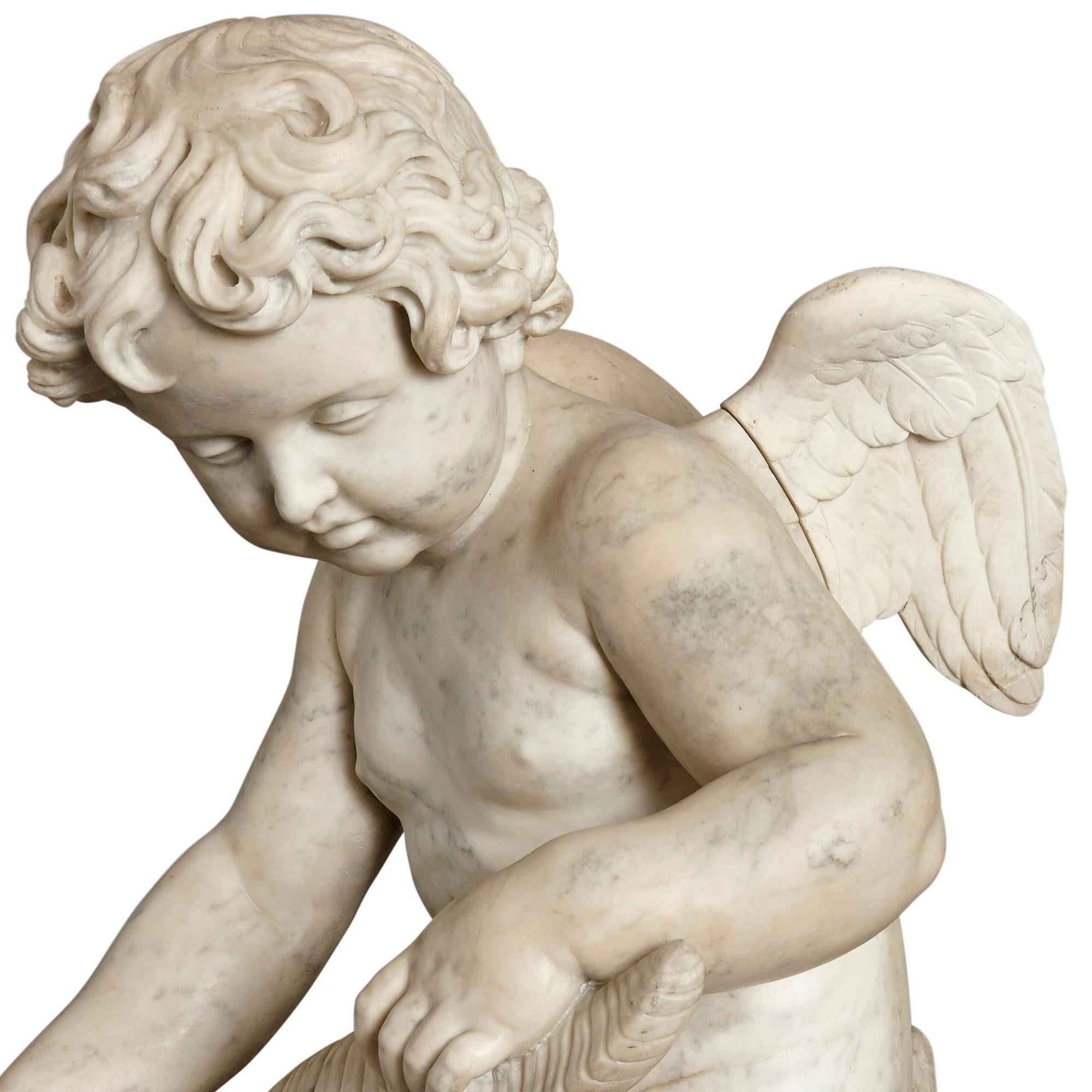 French Two Louis XV Period Rococo Style Marble Sculptures of Cherubs For Sale