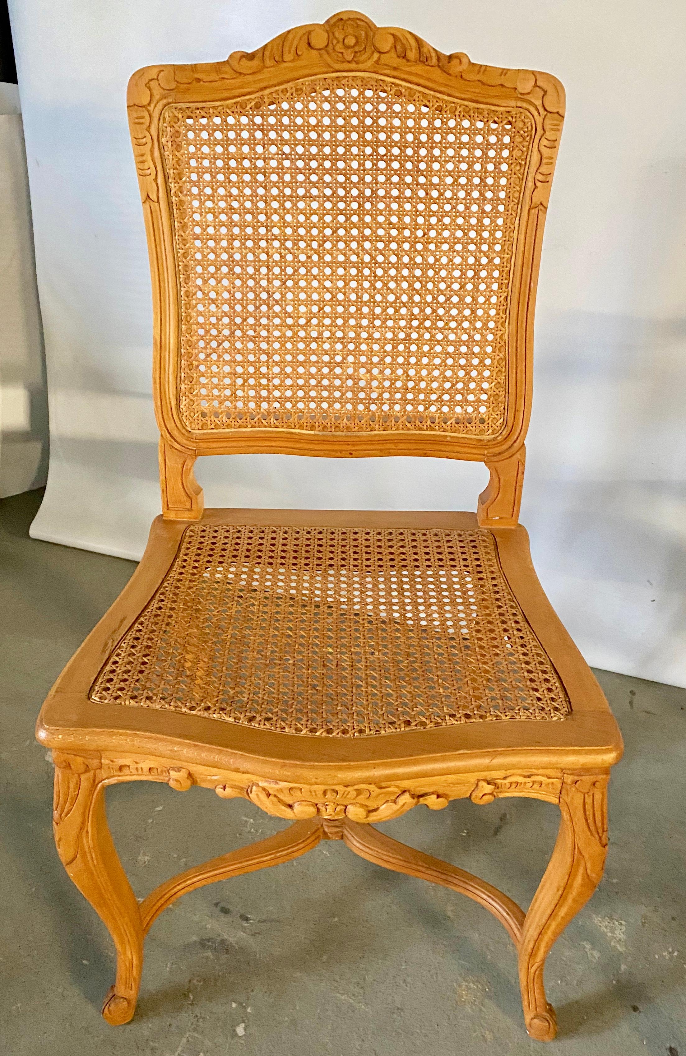 French Two Louis XV Provincial Country Style Caned Seat Dining Chairs