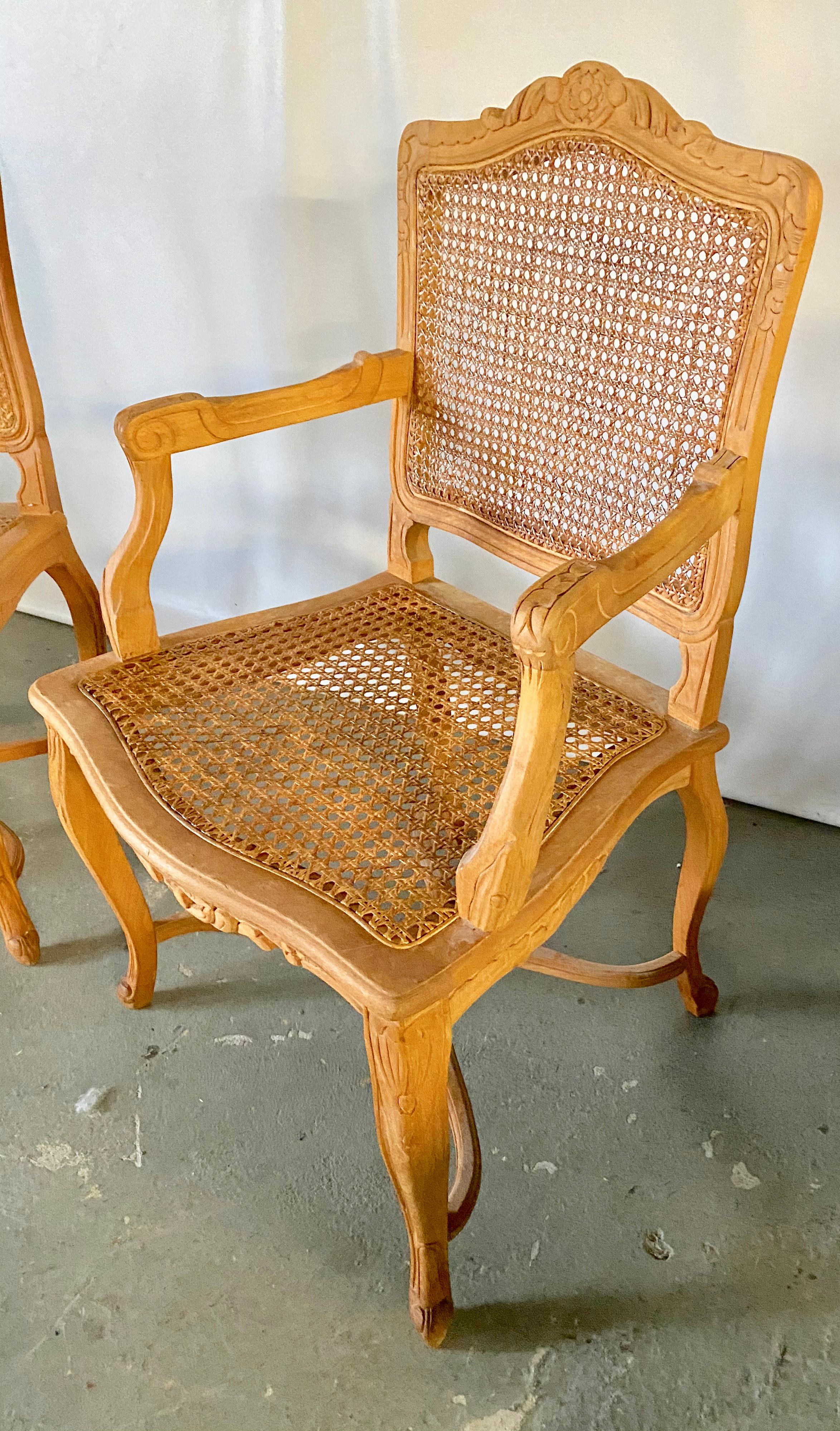 Two Louis XV Provincial Country Style Caned Seat Dining Chairs In Good Condition In Sheffield, MA