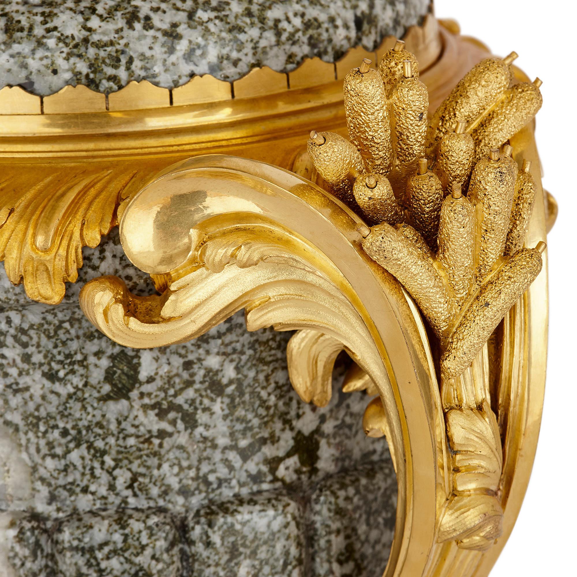 Two Louis XV Style Grey Marble and Gilt Bronze Vases 2