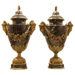 Two Louis XVI Style Green Marble and Gilt Bronze Vases