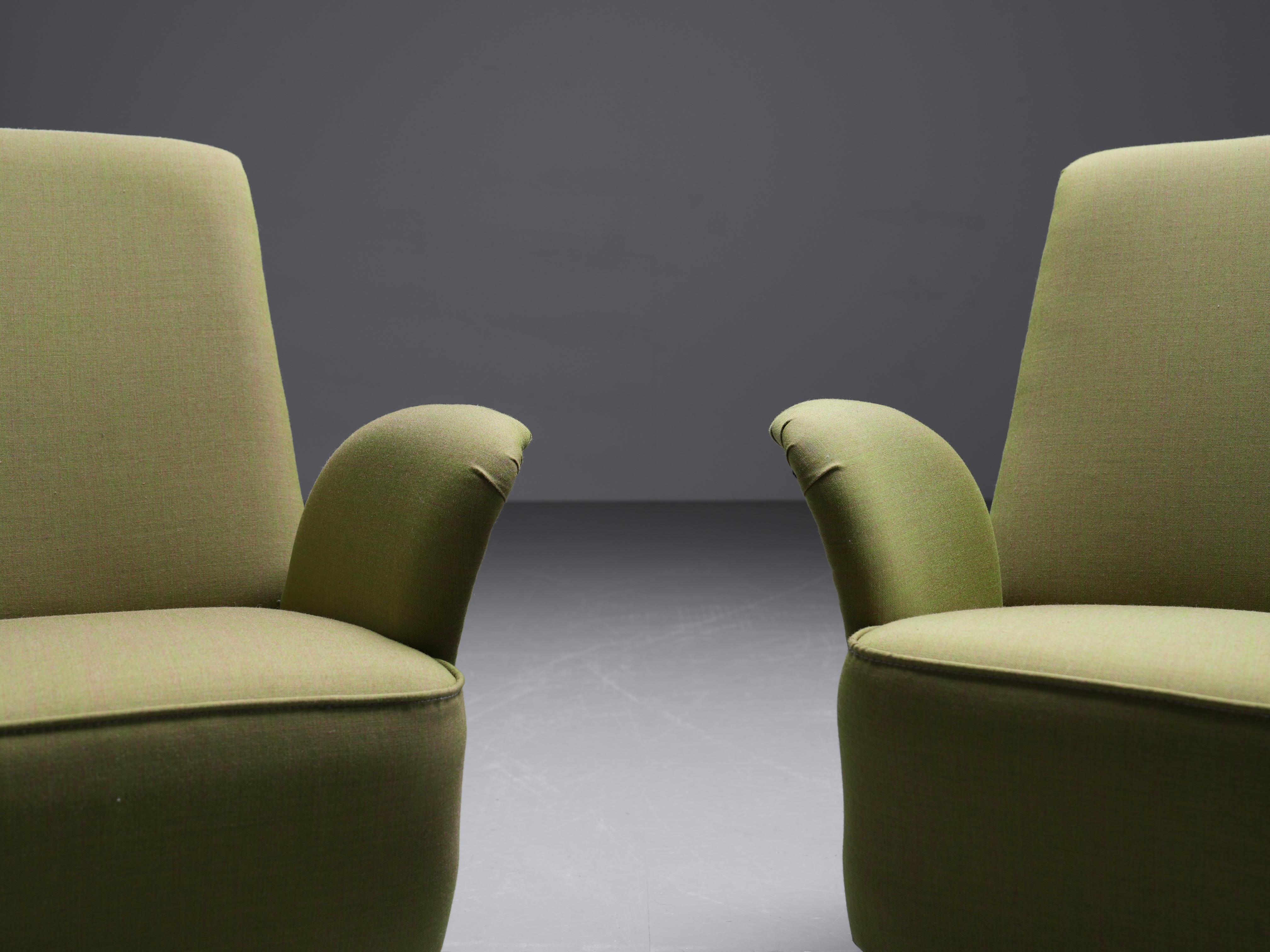 Mid-Century moderno Due sedie da salotto di Fabrice Bergamo in tessuto e ottone, Italia, anni '50 in vendita