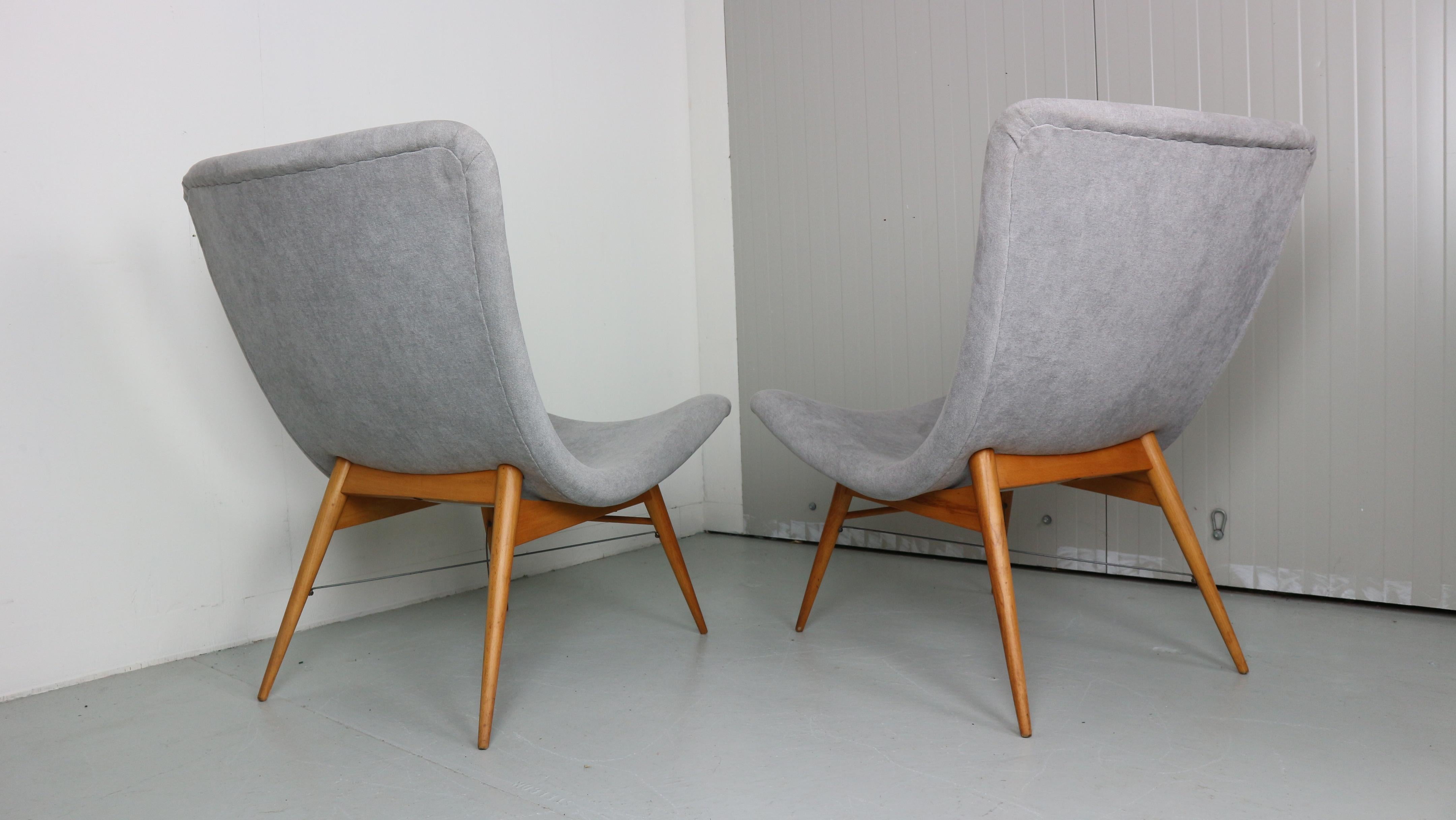 Czech Two Lounge Chairs by Miroslav Navratil, Newly upholstered, 1959s For Sale