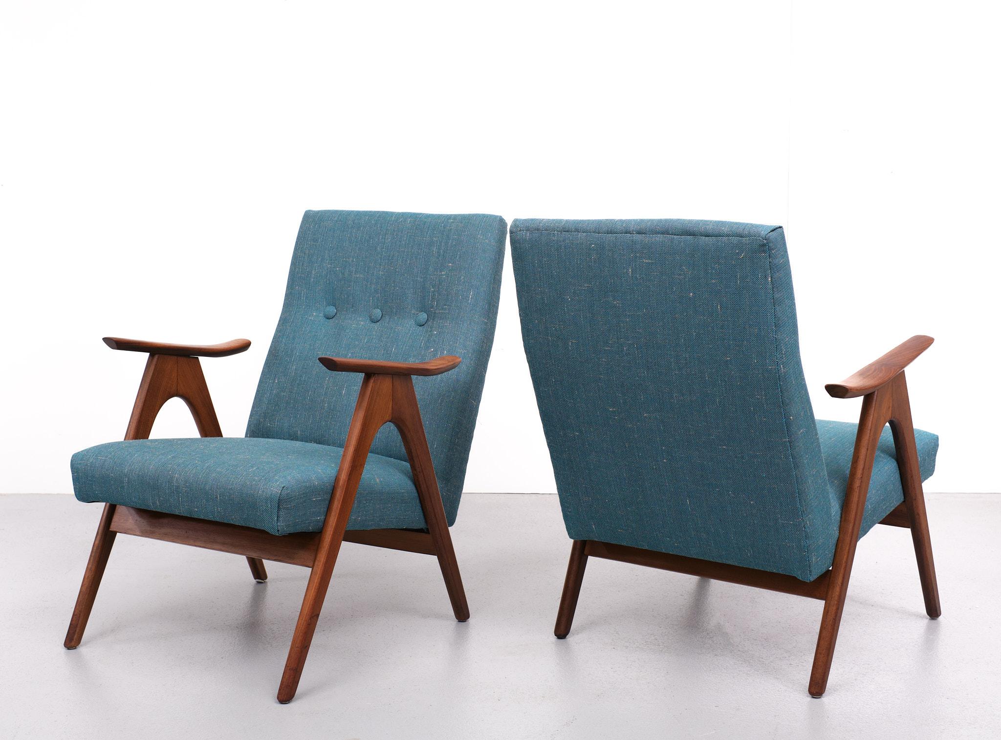 Teak Two Lounge Chairs Louis Van Teeffelen, 1960s, Dutch 