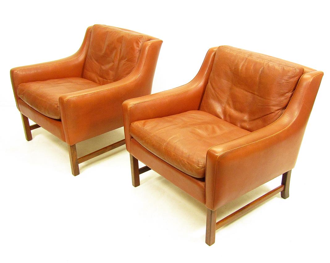 Norwegian Two Lounge Club Chairs in Cognac Leather by Fredrik Kayser