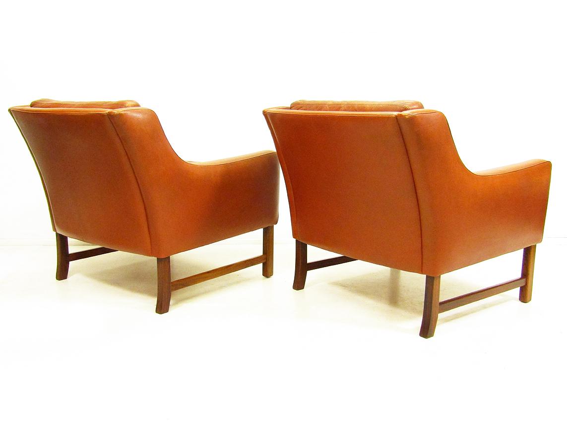 Mid-20th Century Two Lounge Club Chairs in Cognac Leather by Fredrik Kayser