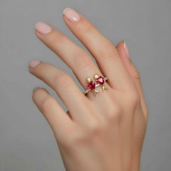 Bague deux oiseaux en or 14k - Bague oiseaux rouges