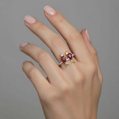 Two Love birds 14k Gold Ring - Red birds ring