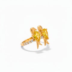 Two Love birds 14k Gold Ring - Yellow birds ring