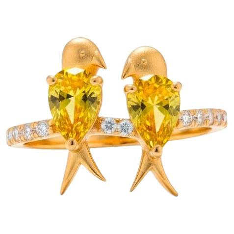 For Sale:  Two Love birds 14k Gold Ring - Yellow birds ring