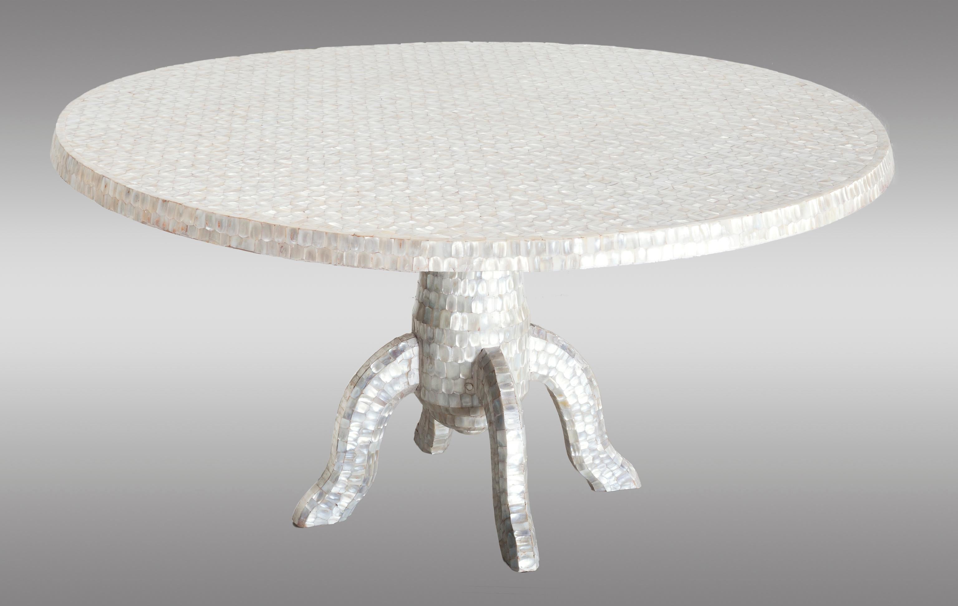 Two low tables with exceptional work of mother-of-pearl mosaic. 
Indo-Portuguese
May sell one piece.


