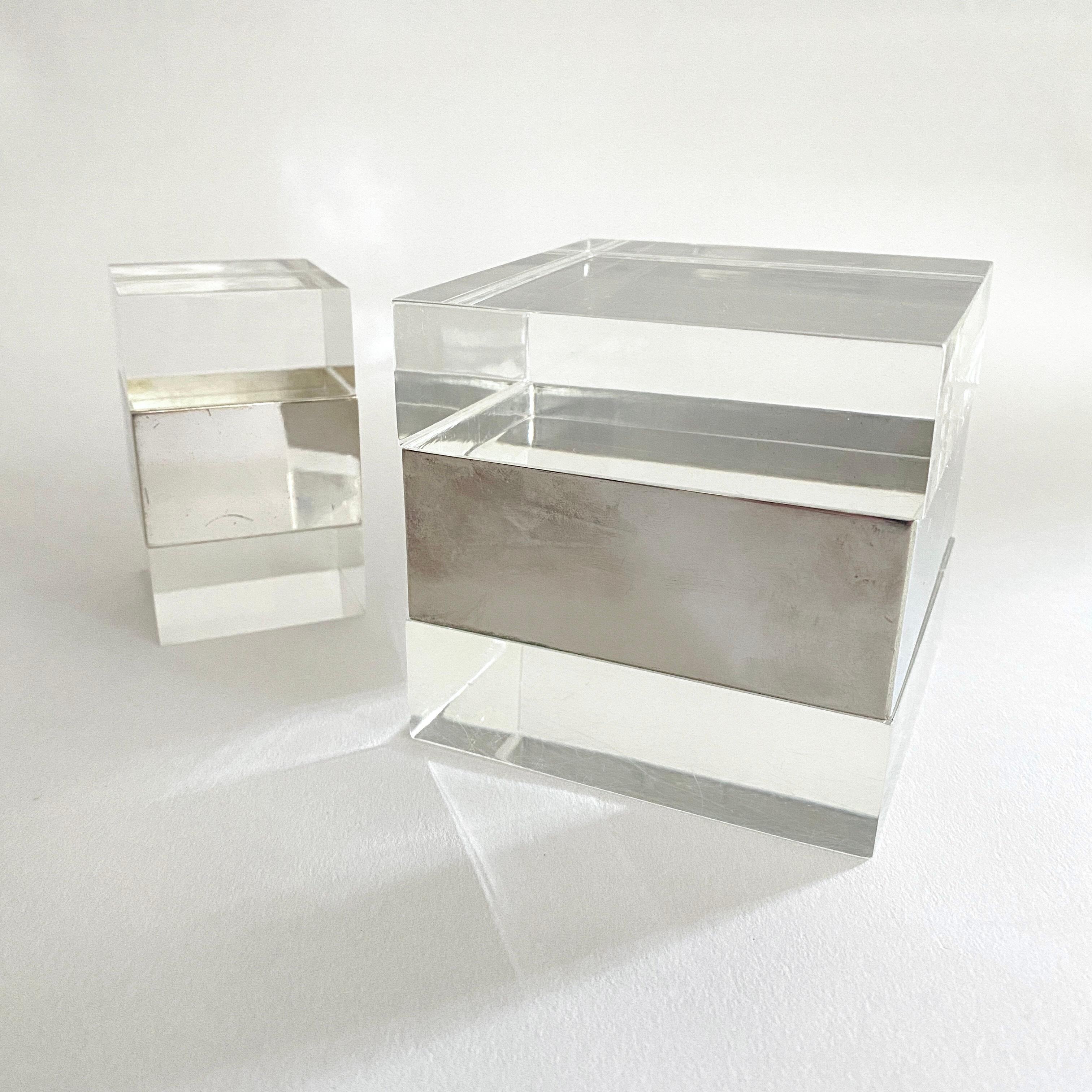 Two Lucite And Silver Plate Boxes Designed By Gabriella Crespi For Sale 4