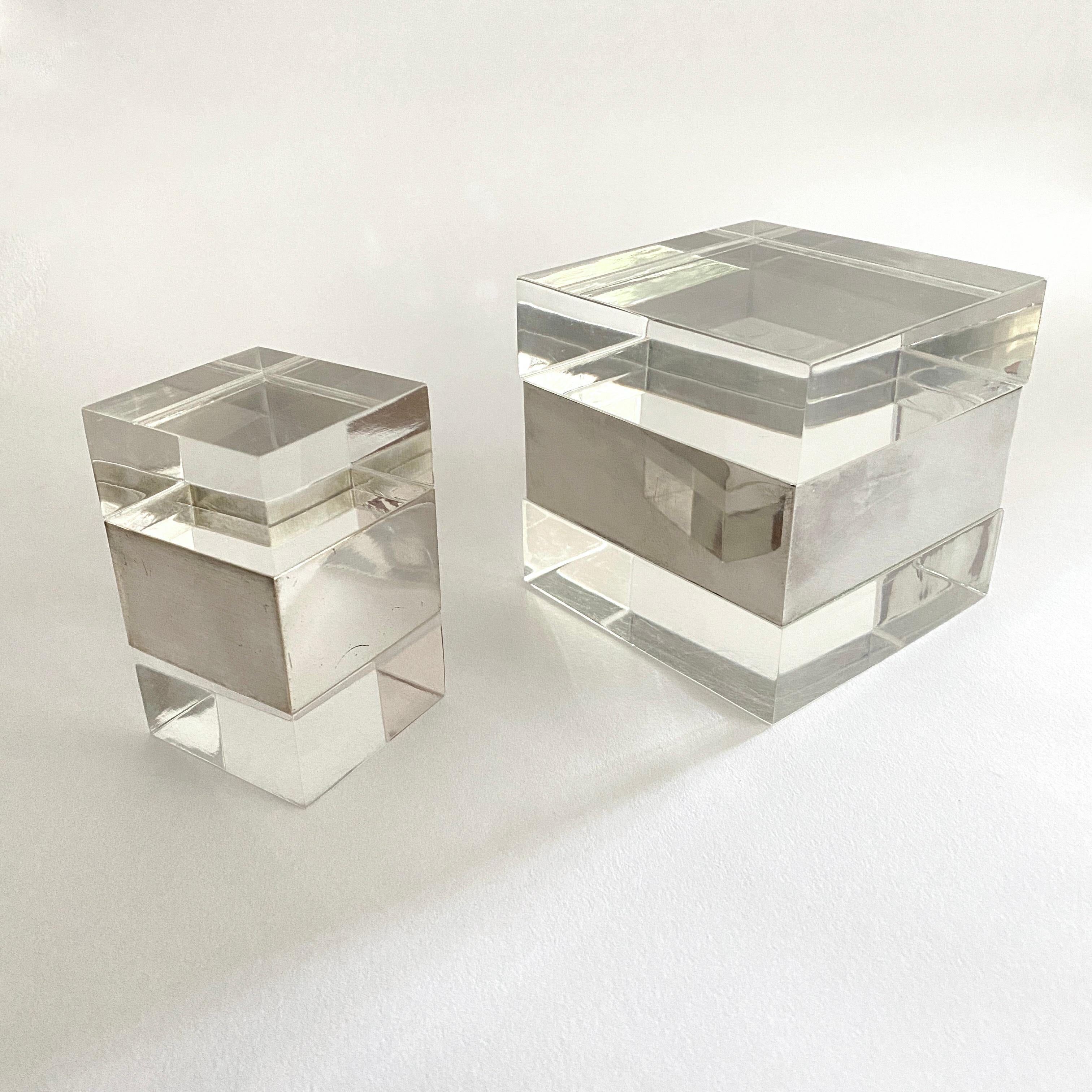 Two Lucite And Silver Plate Boxes Designed By Gabriella Crespi For Sale 5