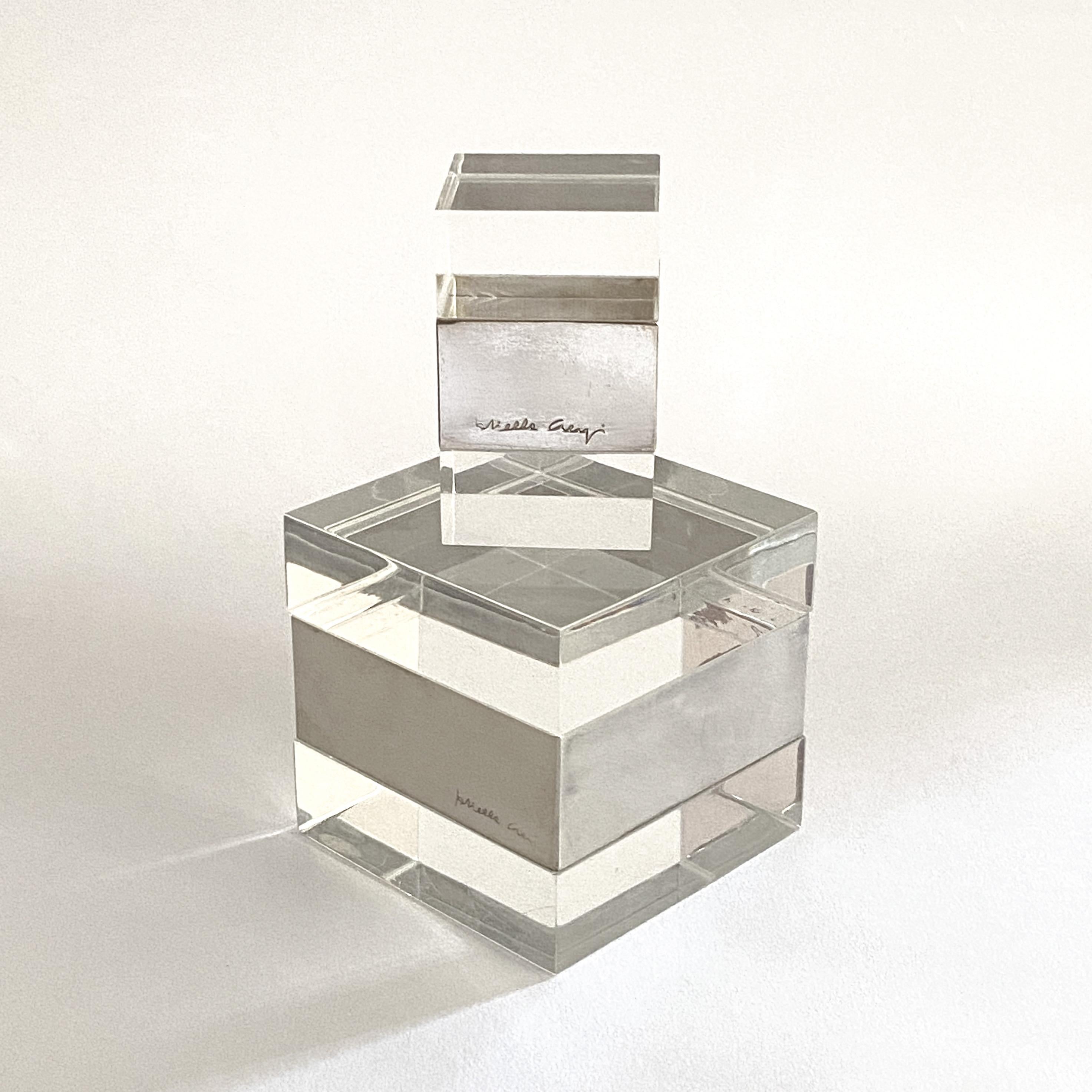 Two Lucite And Silver Plate Boxes Designed By Gabriella Crespi For Sale 7