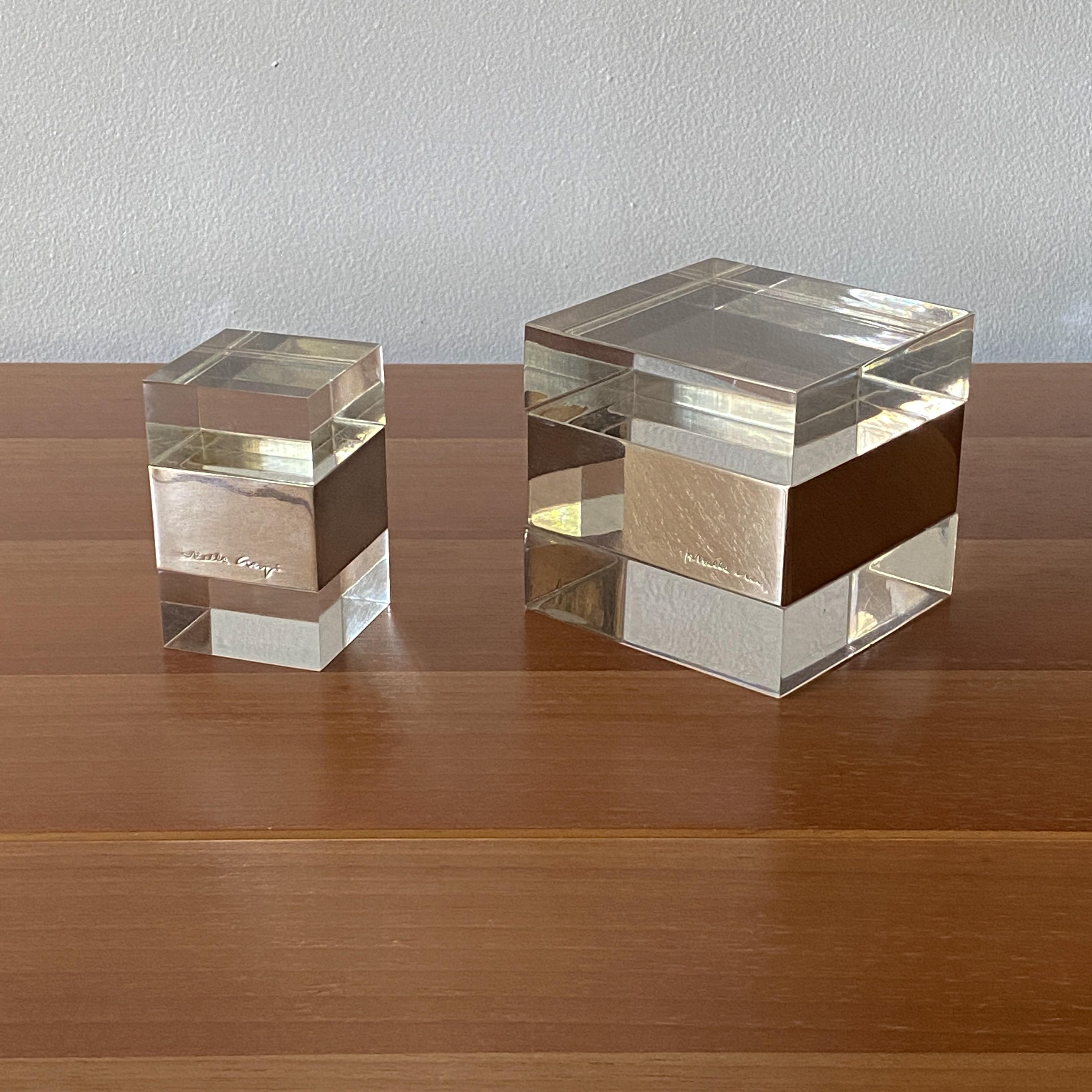 Two Lucite And Silver Plate Boxes Designed By Gabriella Crespi For Sale 8