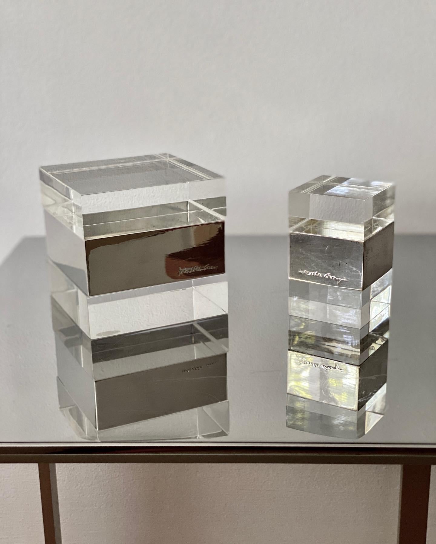 Two Lucite And Silver Plate Boxes Designed By Gabriella Crespi For Sale 9