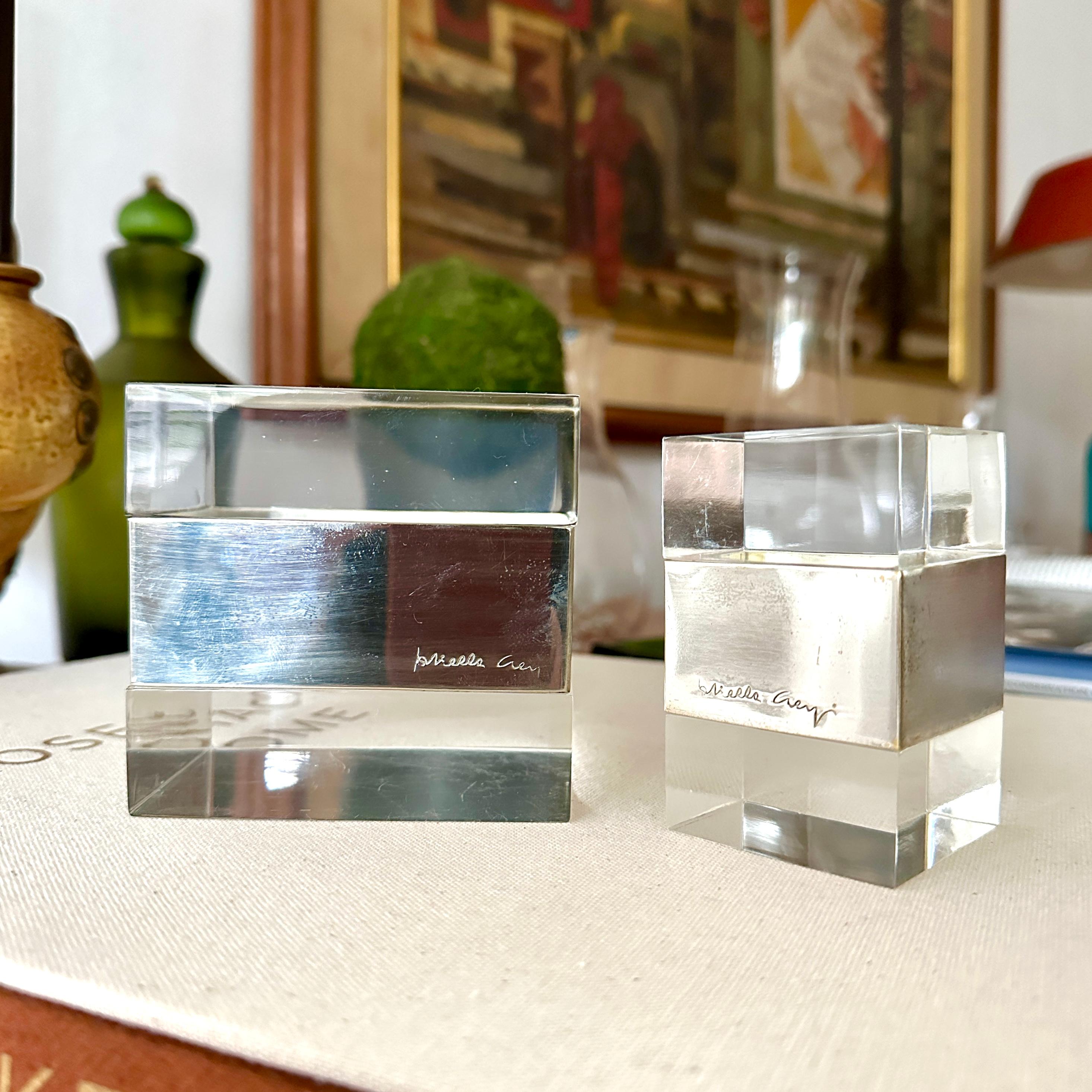 Two Lucite And Silver Plate Boxes Designed By Gabriella Crespi For Sale 11