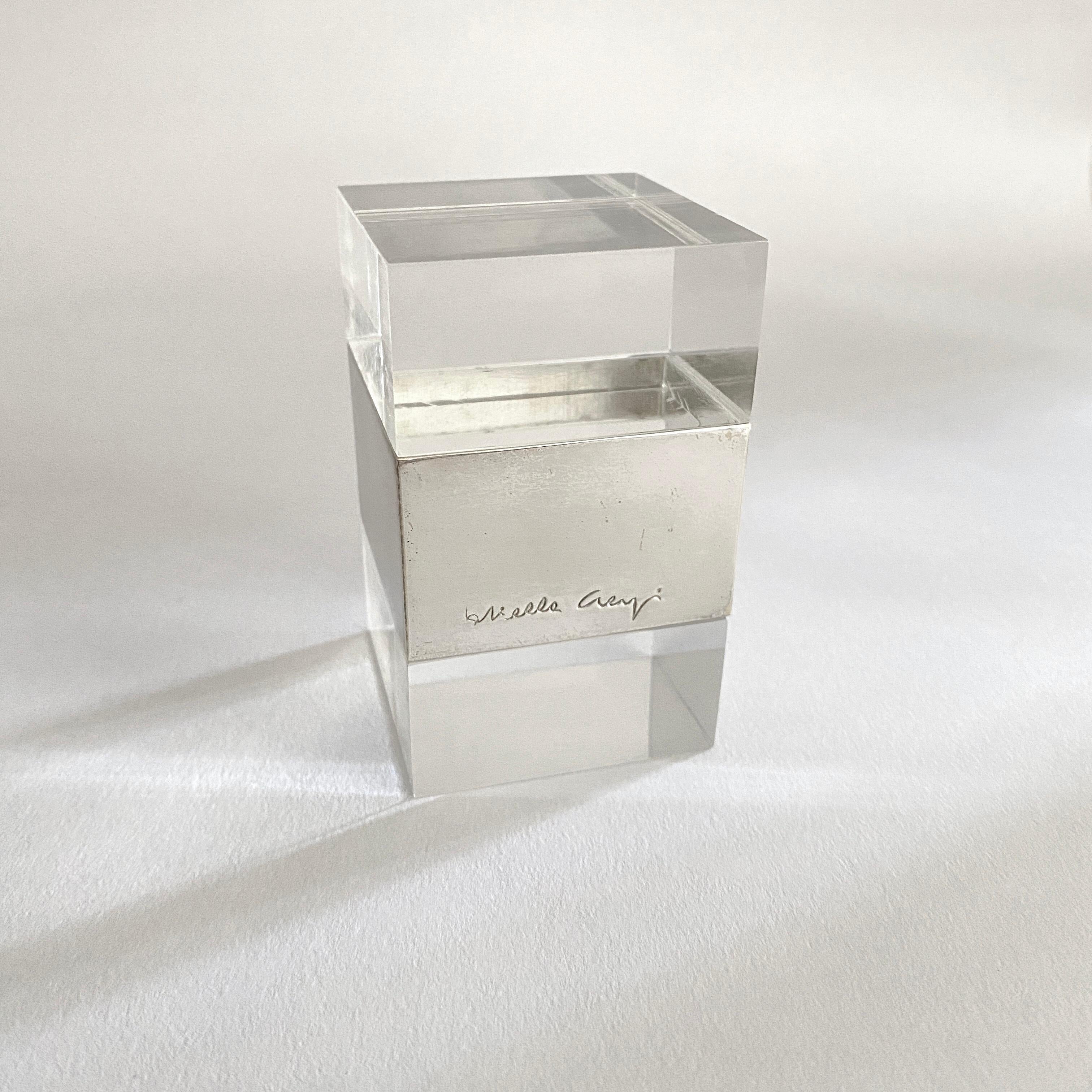 Zwei versilberte Schachteln aus Lucite und Silber, entworfen von Gabriella Crespi (Versilberung) im Angebot