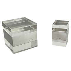 Two Lucite And Silver Plate Boxes Designed By Gabriella Crespi