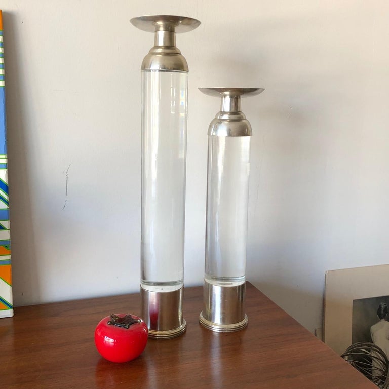 Two Lucite Candlesticks For Sale at 1stDibs