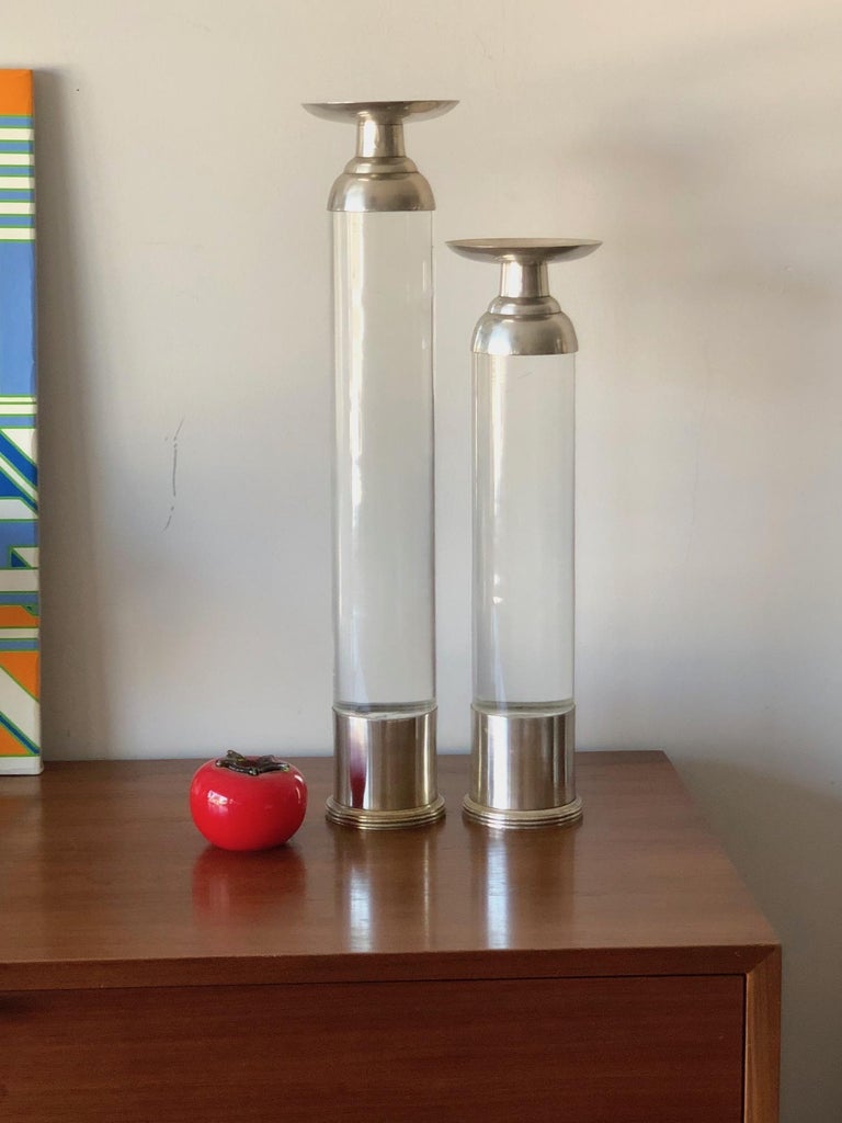 Two Lucite Candlesticks For Sale at 1stDibs