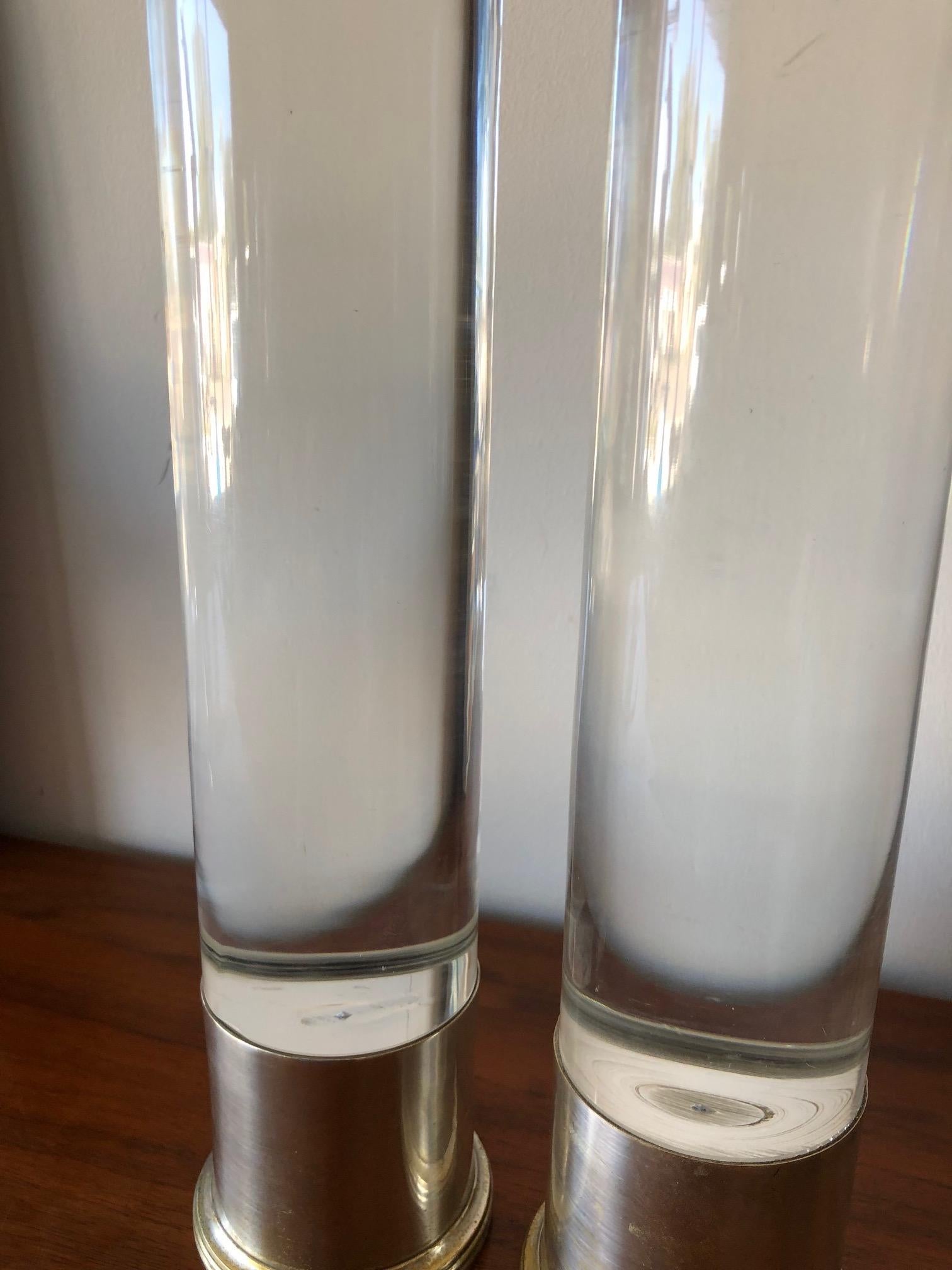 Modern Two Lucite Candlesticks For Sale