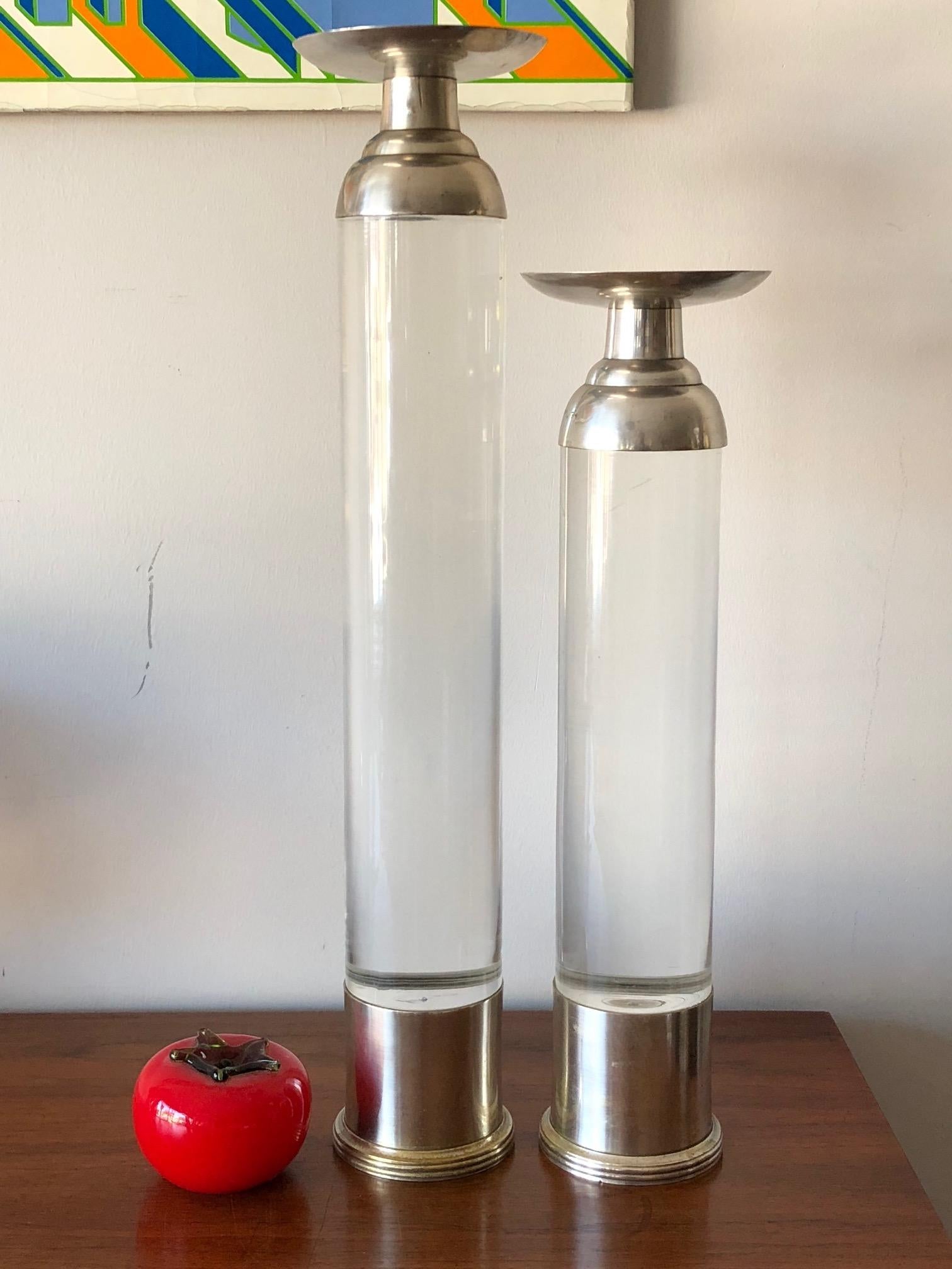 Two Lucite Candlesticks In Good Condition For Sale In St.Petersburg, FL