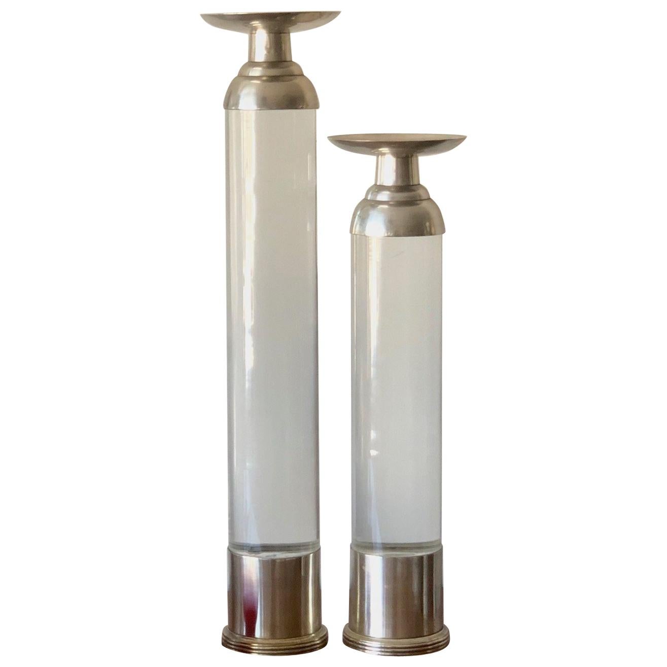 Two Lucite Candlesticks
