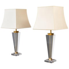 Two Lucite Table Lamps Regency Style 1970s 