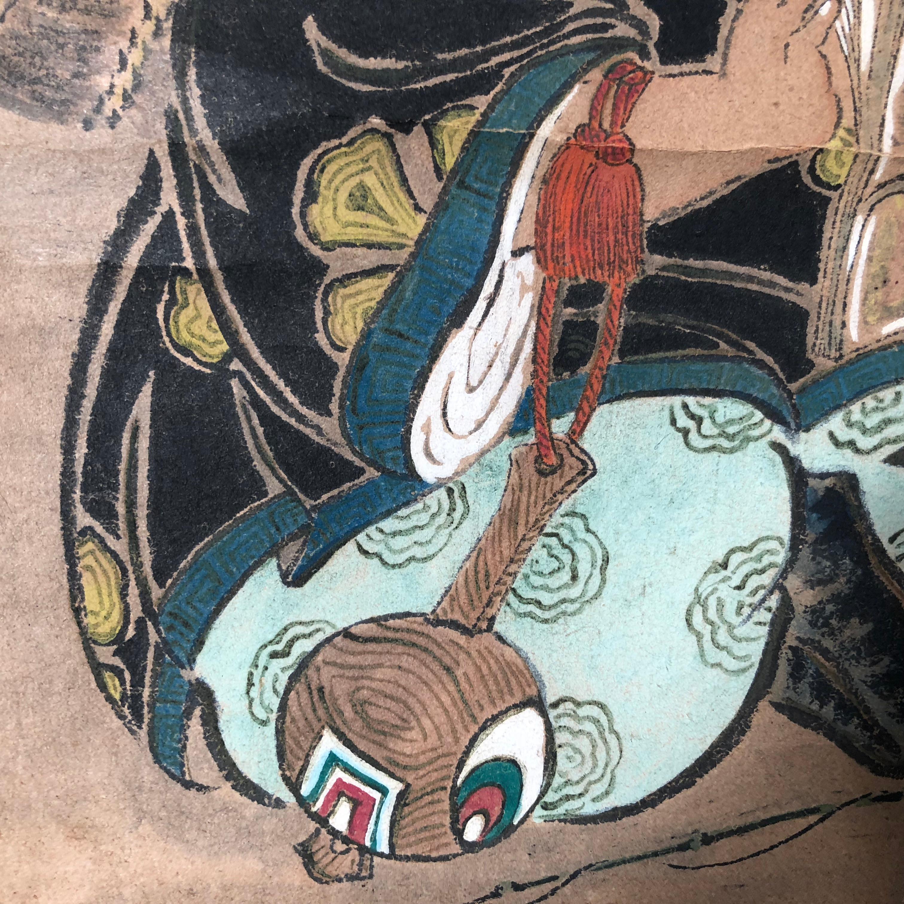 Japanese Antique Painted Scroll Two Lucky Old Friends In Good Condition In South Burlington, VT