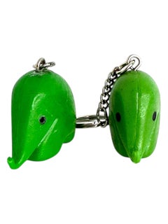 Two Luigi Colani Drumbo Green Elephant Rubber Key Chain for Dresdner Bank, 1970s
