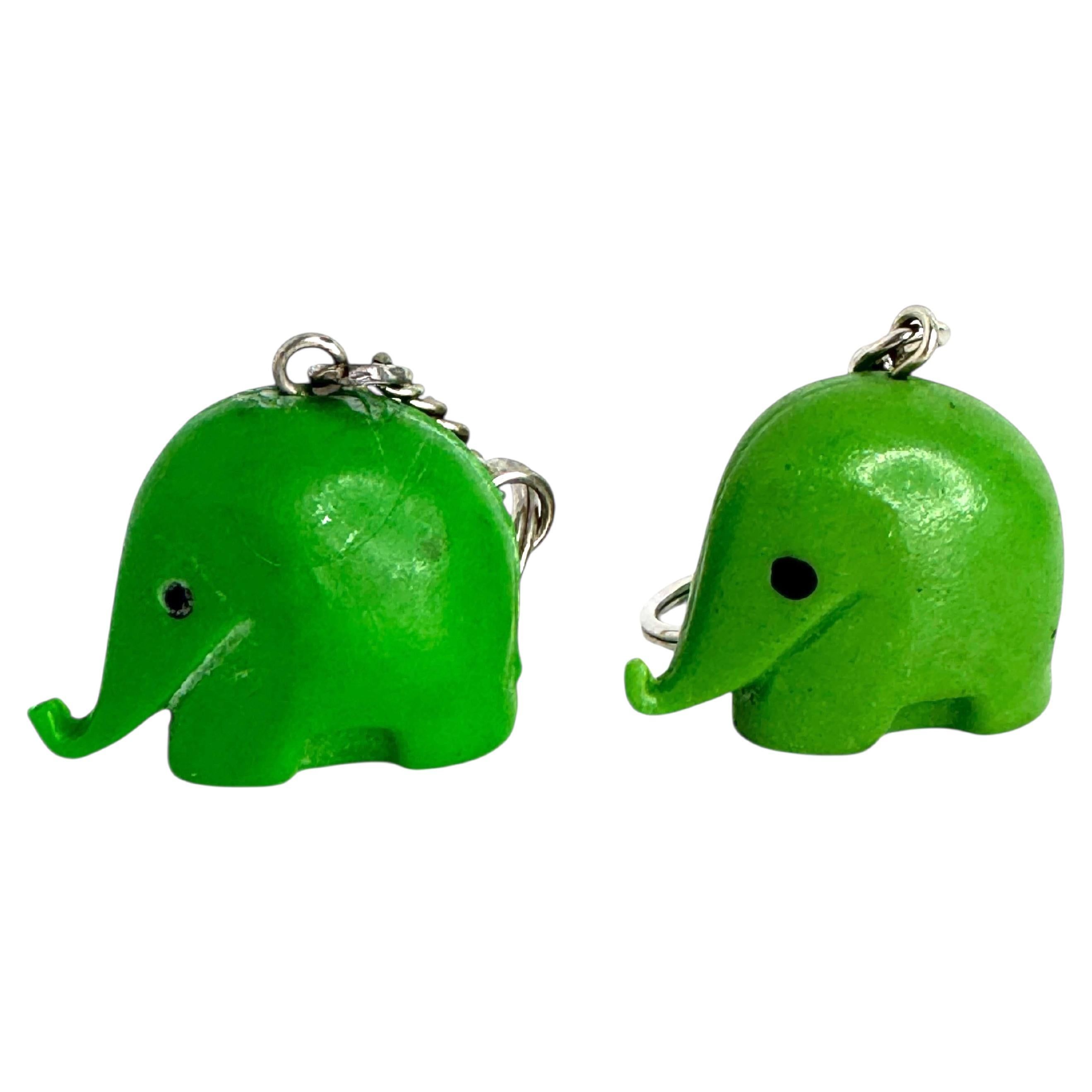 Two Luigi Colani Drumbo Green Elephant Rubber Key Chain for Dresdner Bank, 1970s For Sale
