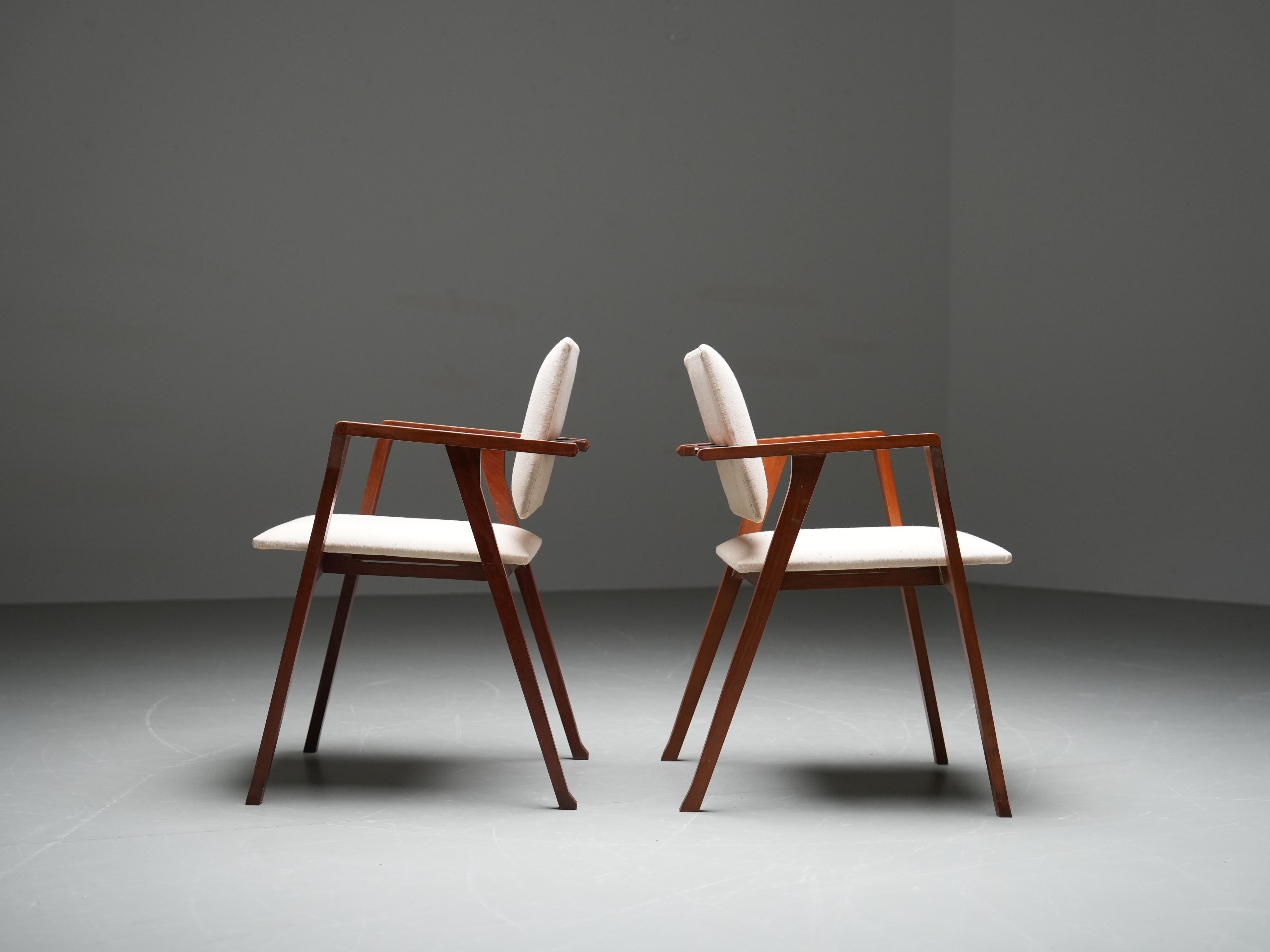 Mid-Century Modern Two 'Luisa' Armchairs by Franco Albini in Oak, Metal and Fabric, Italy, 1949 For Sale