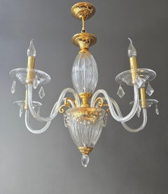 Two Luxurious Clear Glass and Gilt Brass Chandelier by Schuller, Spain