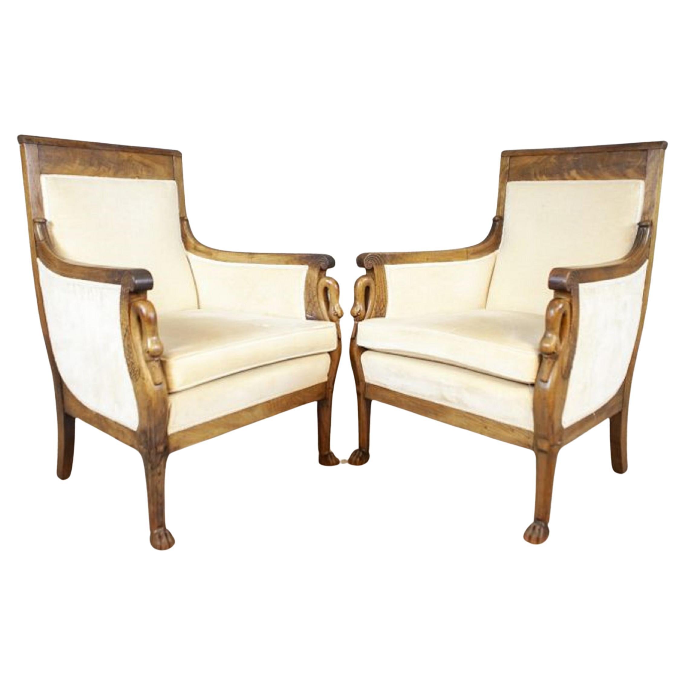 Two Mahogany Armchairs from the Early 20th Century in Light Upholstery