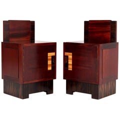 Two Mahogany Art Deco Haagse School Nightstands by 't Woonhuys, Amsterdam