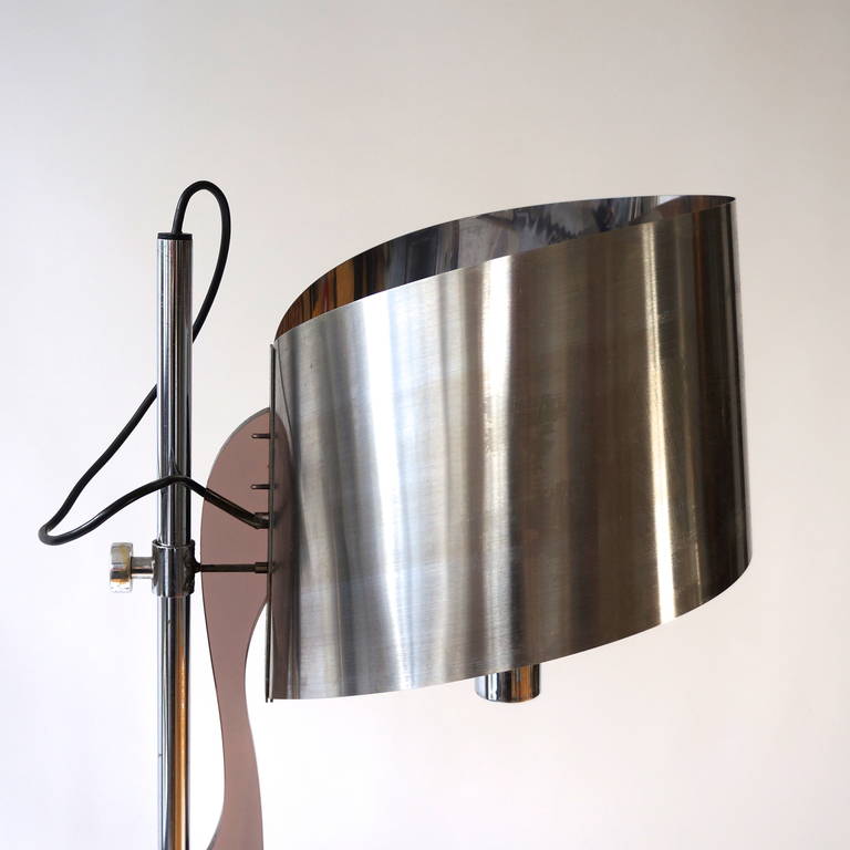 French Two Maison Charles Standing Floor Lamp with Stainless Steele Shade 1970s, France For Sale