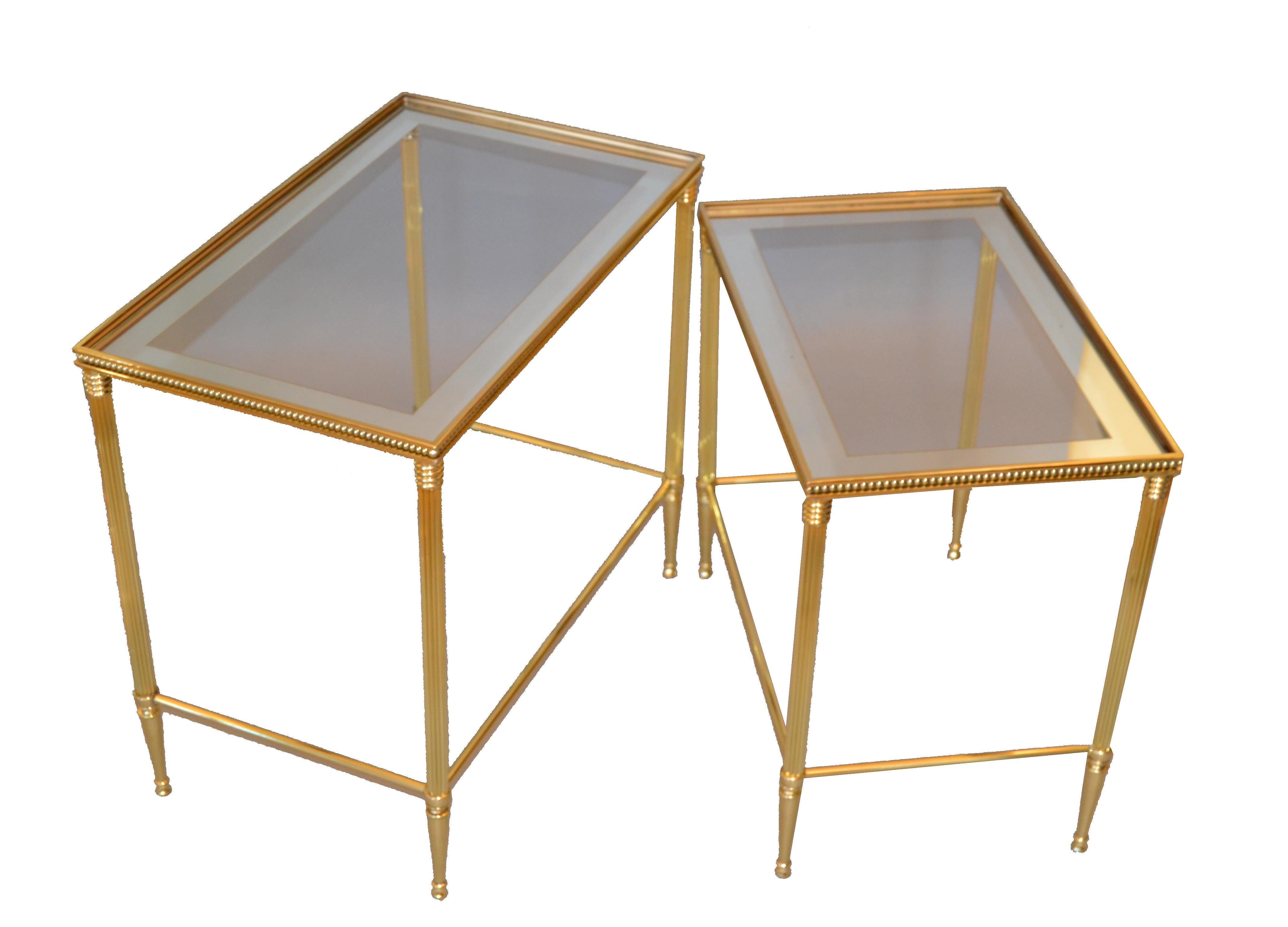 Mid-Century Modern Two Maison Jansen French Brass Nesting Tables