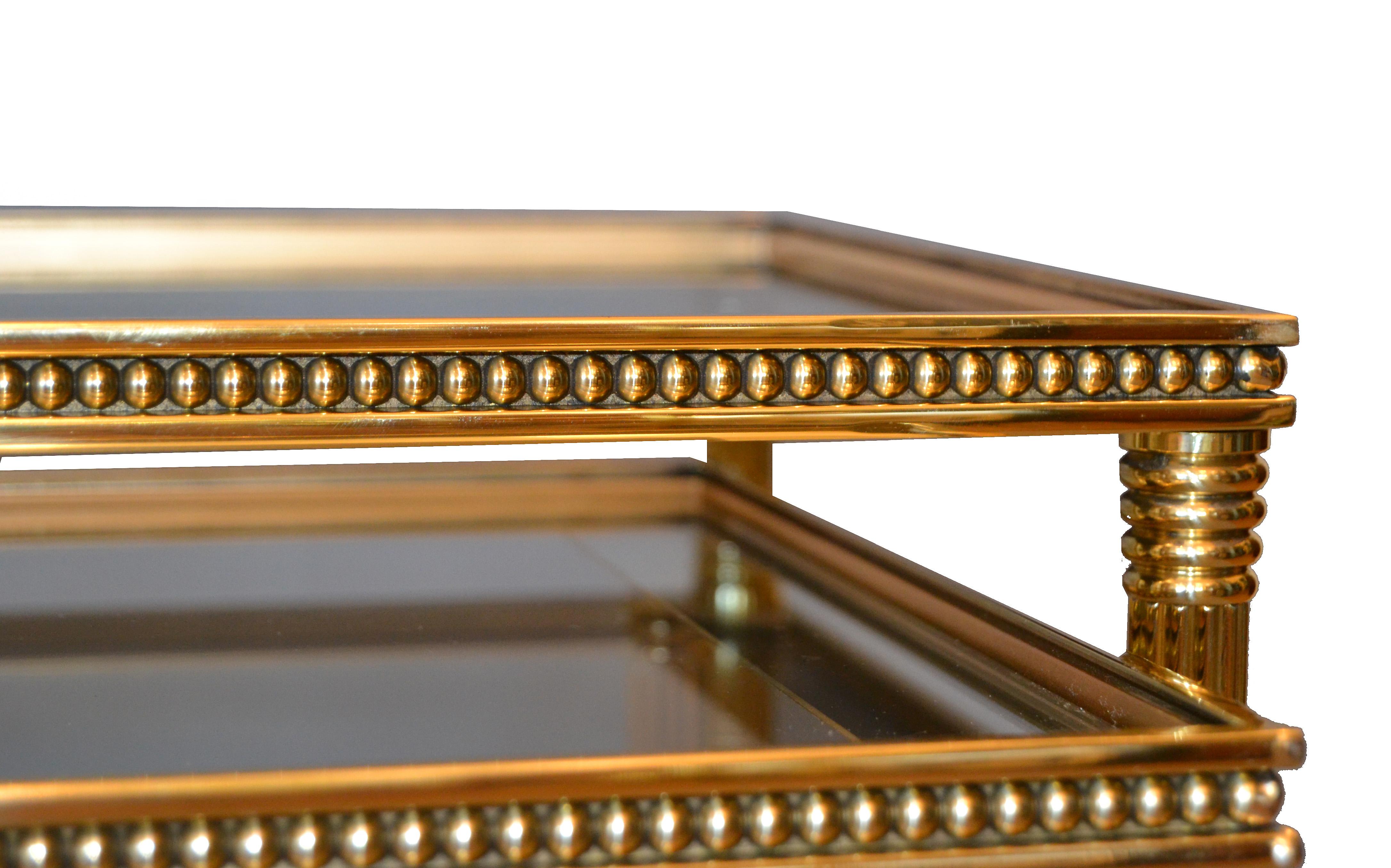 Two Maison Jansen French Brass Nesting Tables In Excellent Condition In Miami, FL