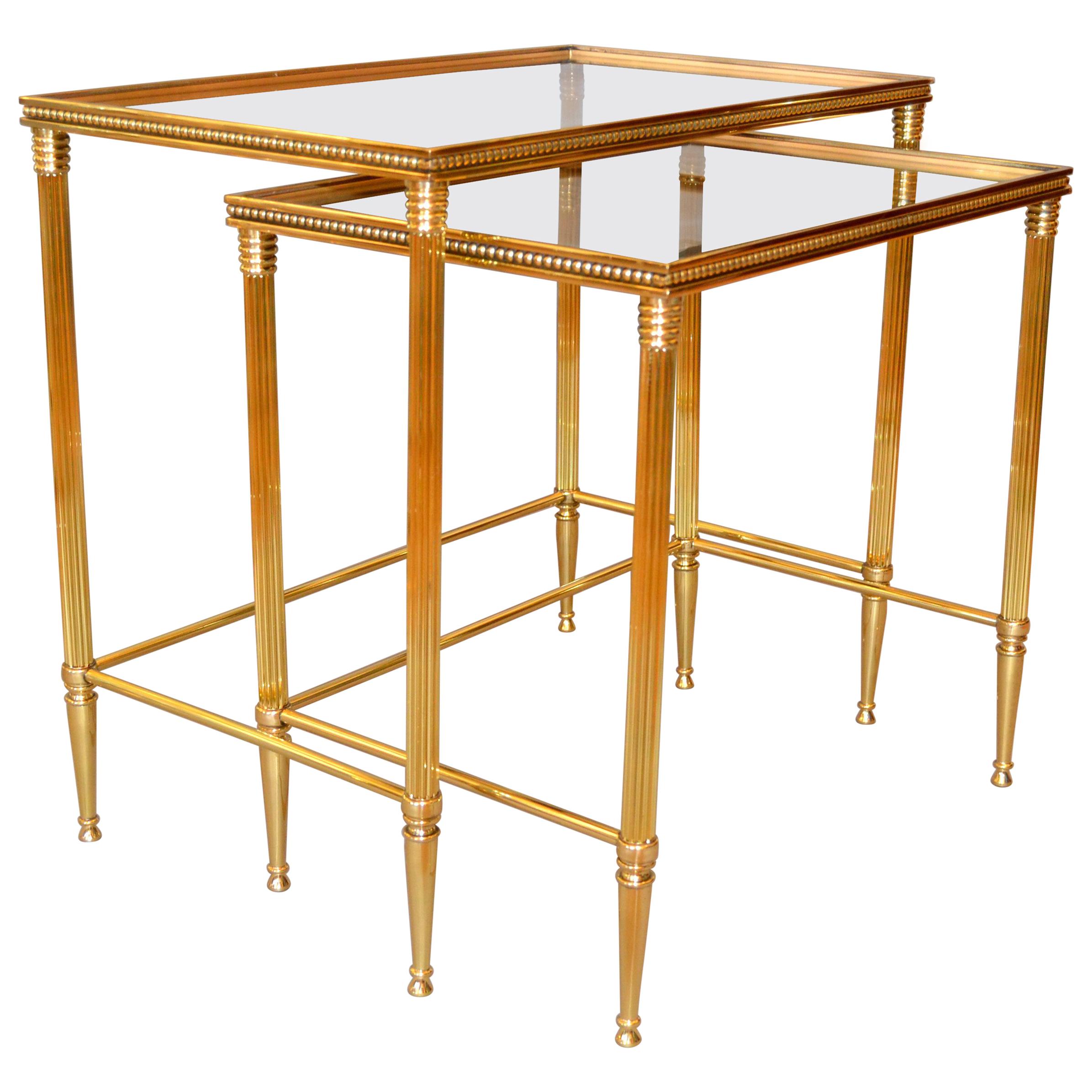 Two Maison Jansen French Brass Nesting Tables