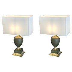 Two Maison Le Dauphin a Pair of Regency Leather and Brass Table Lamps