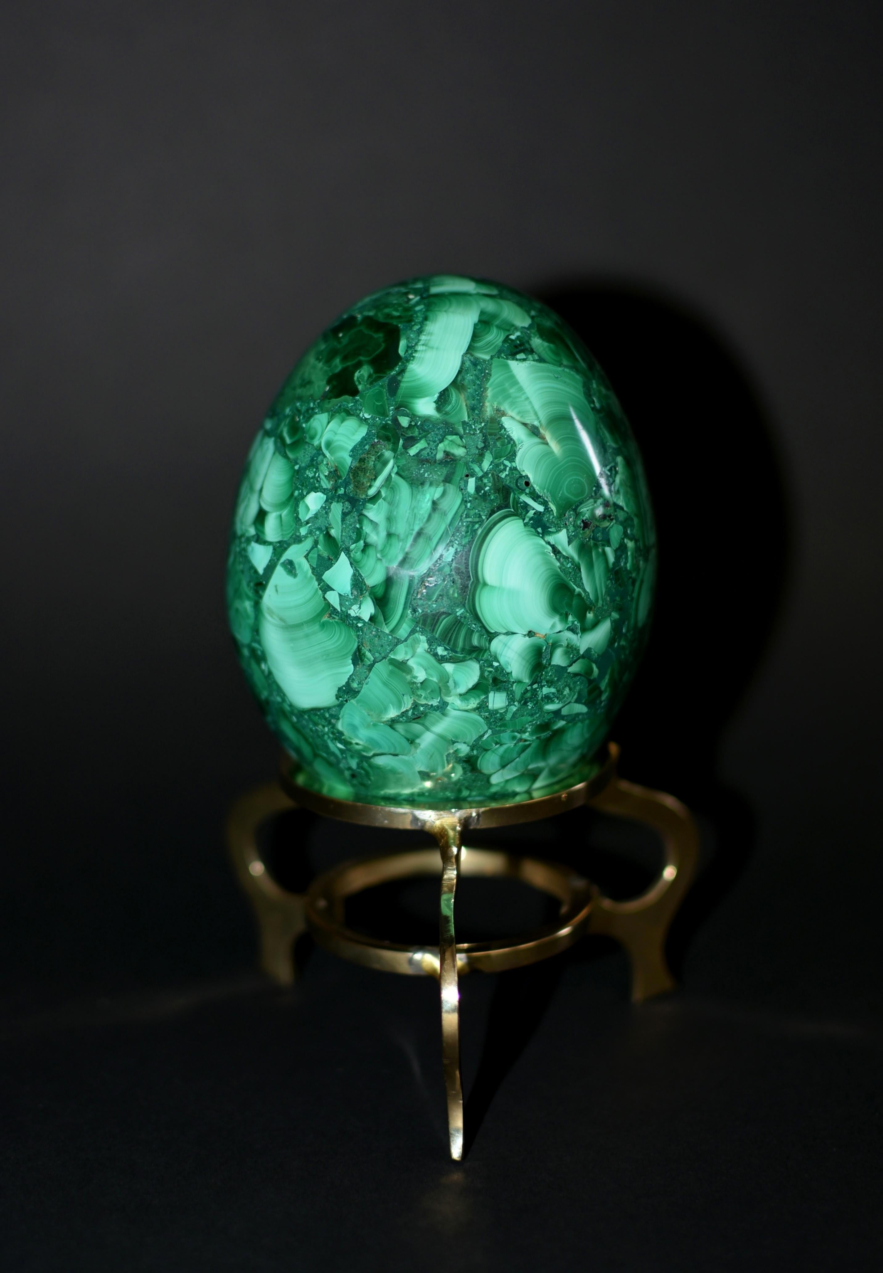 Two Large Malachite Eggs on Brass Stands For Sale 4